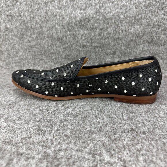 ✅Womens 10M Banana Republic Loafers Black W/White Embroidered Polka Dots Shoes - Picture 10 of 12